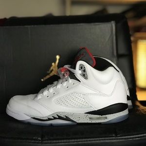 White Cement Jordan 5s ( 7Y )